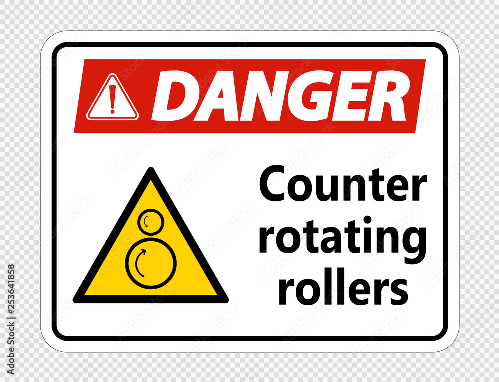 Danger counter rotating rollers sign on transparent background Danger counter rotating rollers sign on transparent background