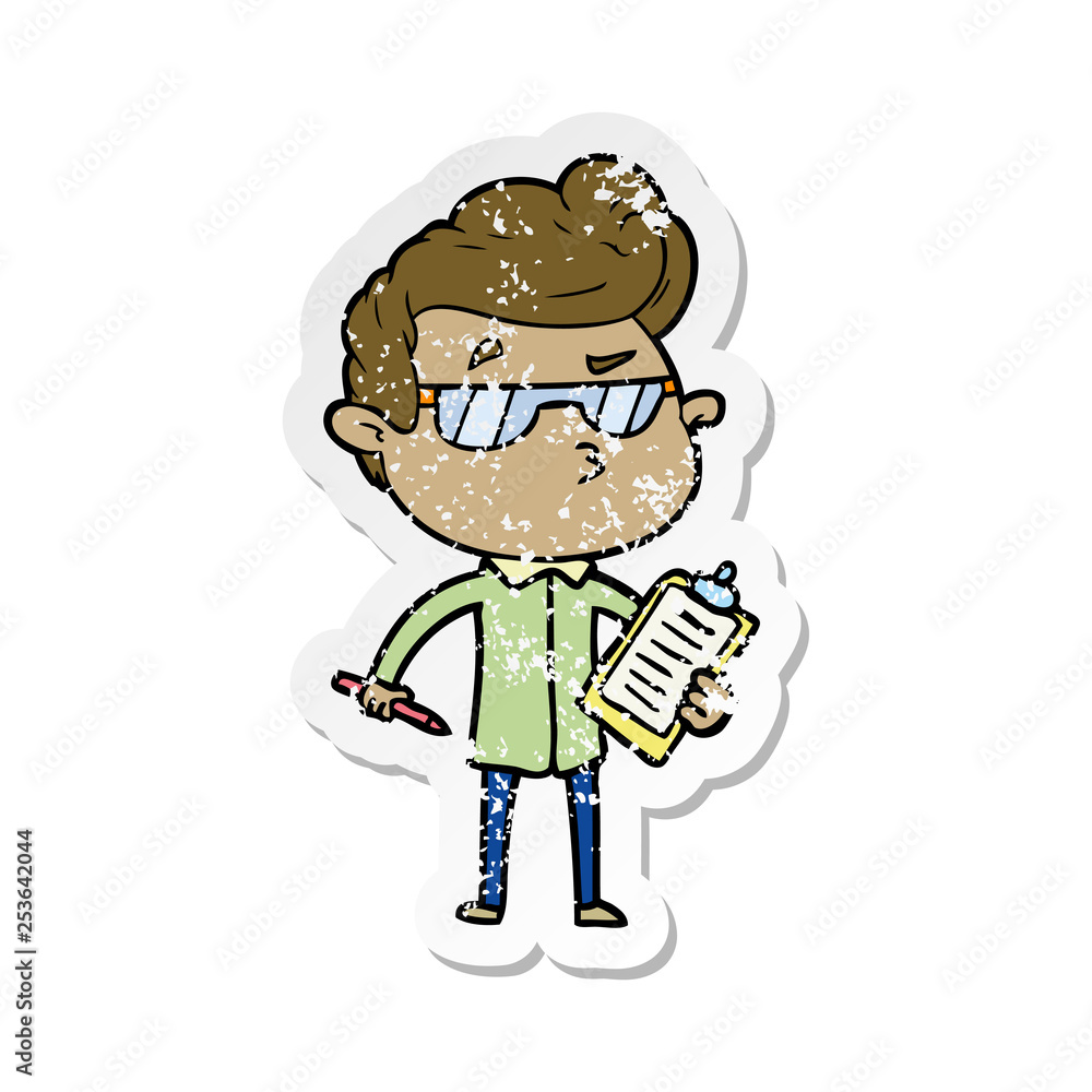 distressed sticker of a cartoon cool guy distressed sticker of a cartoon cool guy
