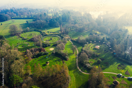 aerial view of   morning of Spring countryside rose park Northern Ireland