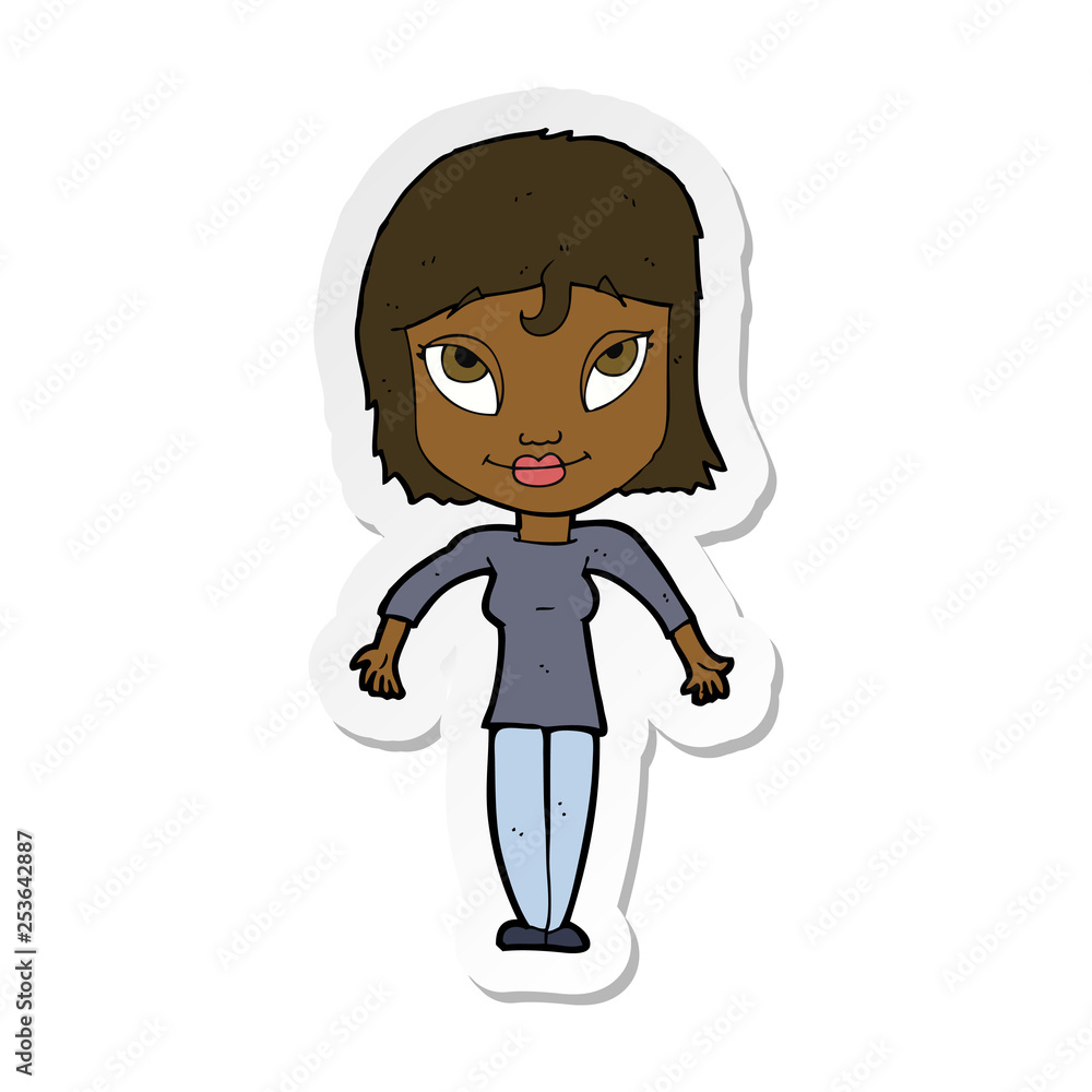 sticker of a cartoon girl shrugging shoulders sticker of a cartoon girl shrugging shoulders