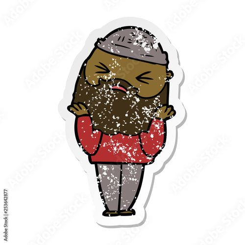 distressed sticker of a cartoon man with beard