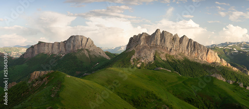 Russia, timelapse. The formation and movement of clouds over the summer slopes of Adygea Bolshoy Thach and the Caucasus Mountains