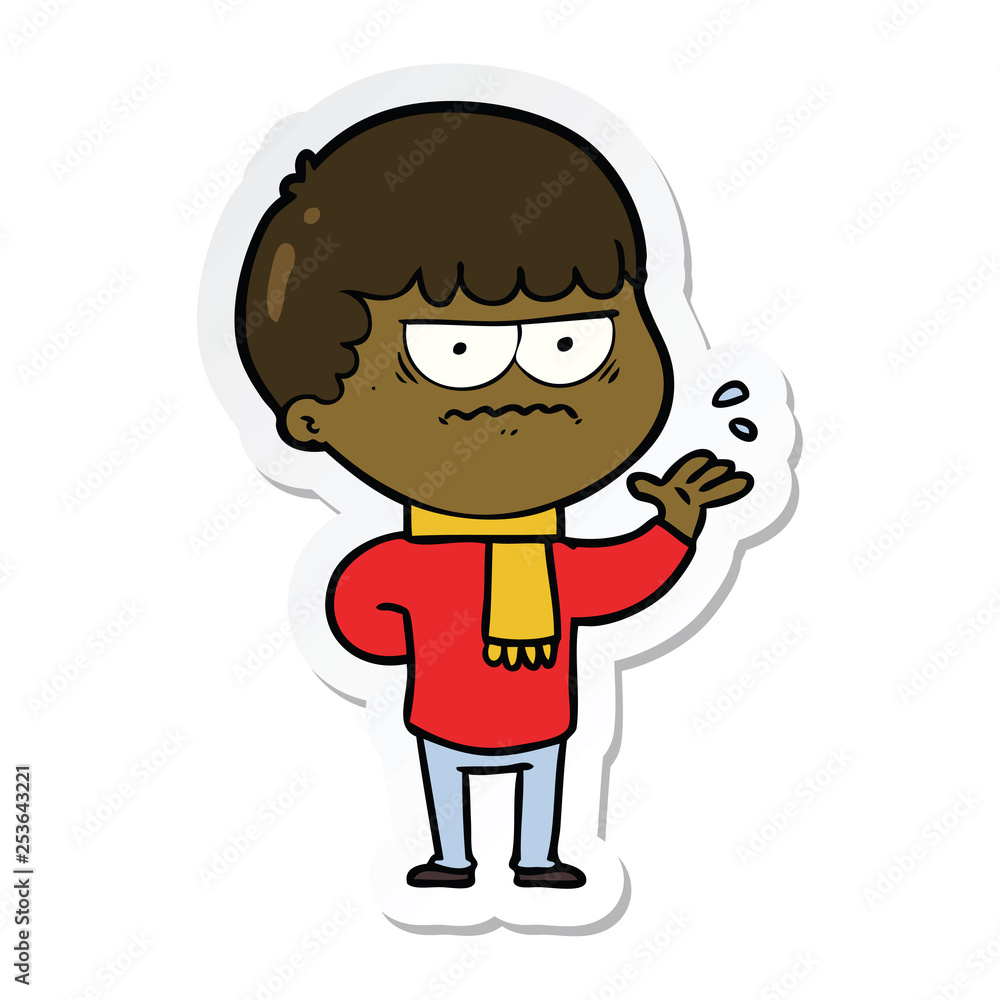 sticker of a cartoon annoyed man