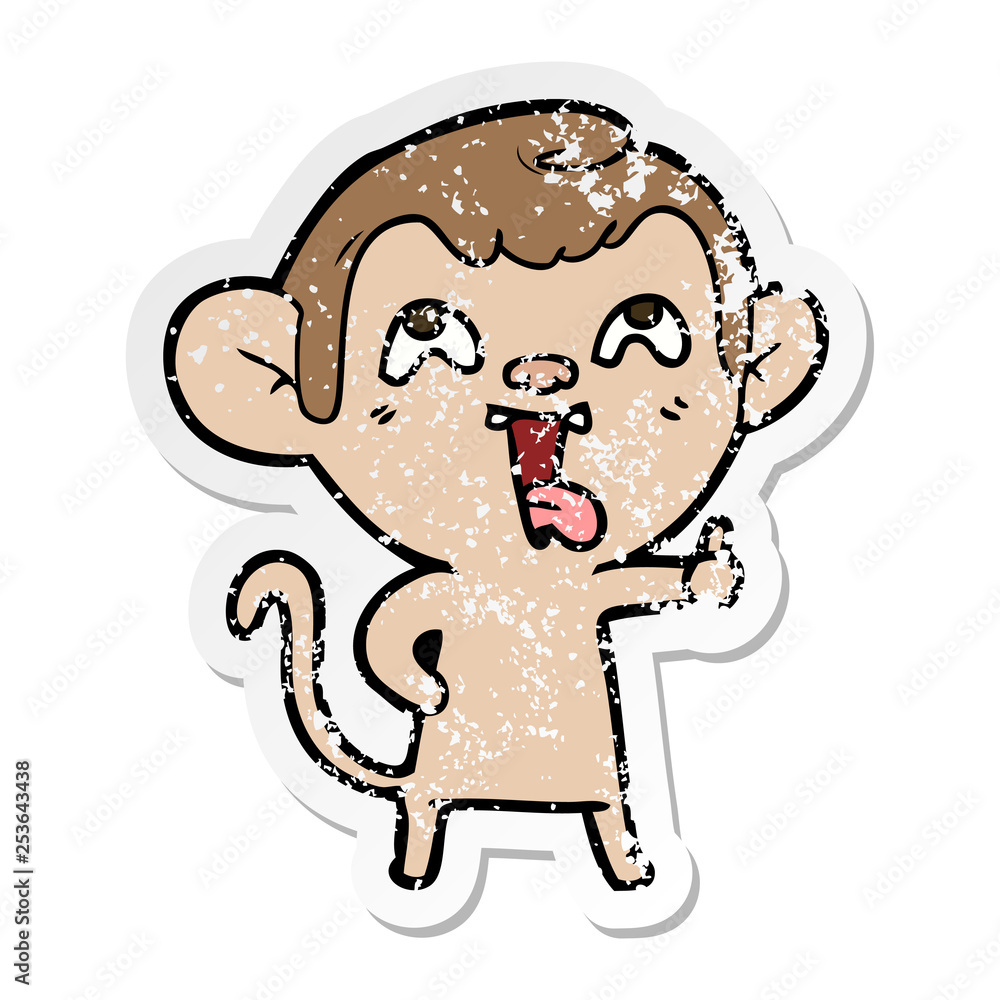 Fototapeta premium distressed sticker of a crazy cartoon monkey
