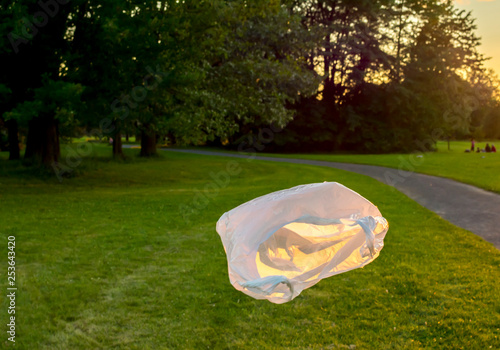 Plastic bag floating in a parc