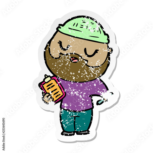 distressed sticker of a cartoon man with beard