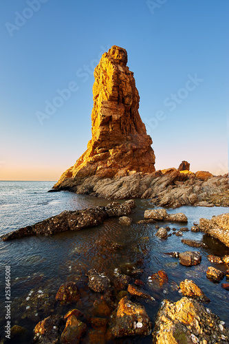 The landscape of coast sunrise of Dalian Bay, China.