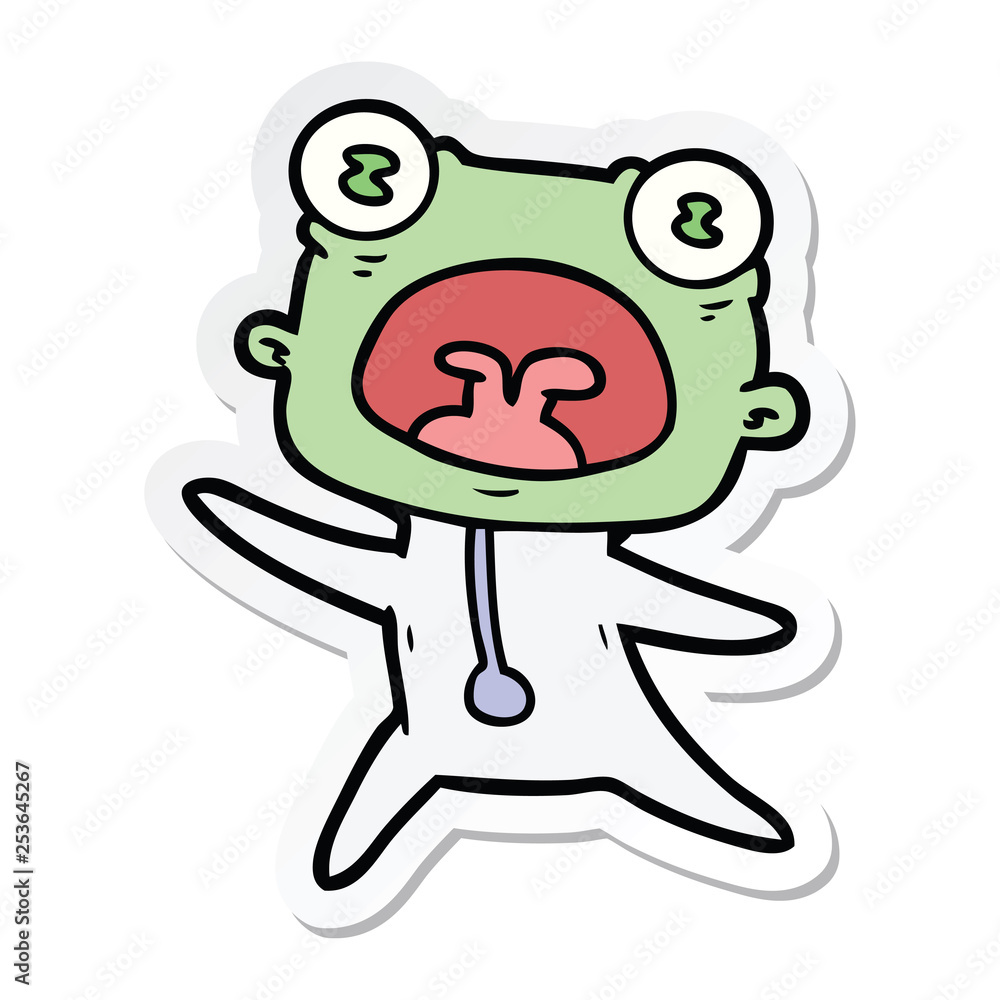 Obraz premium sticker of a cartoon weird alien running away