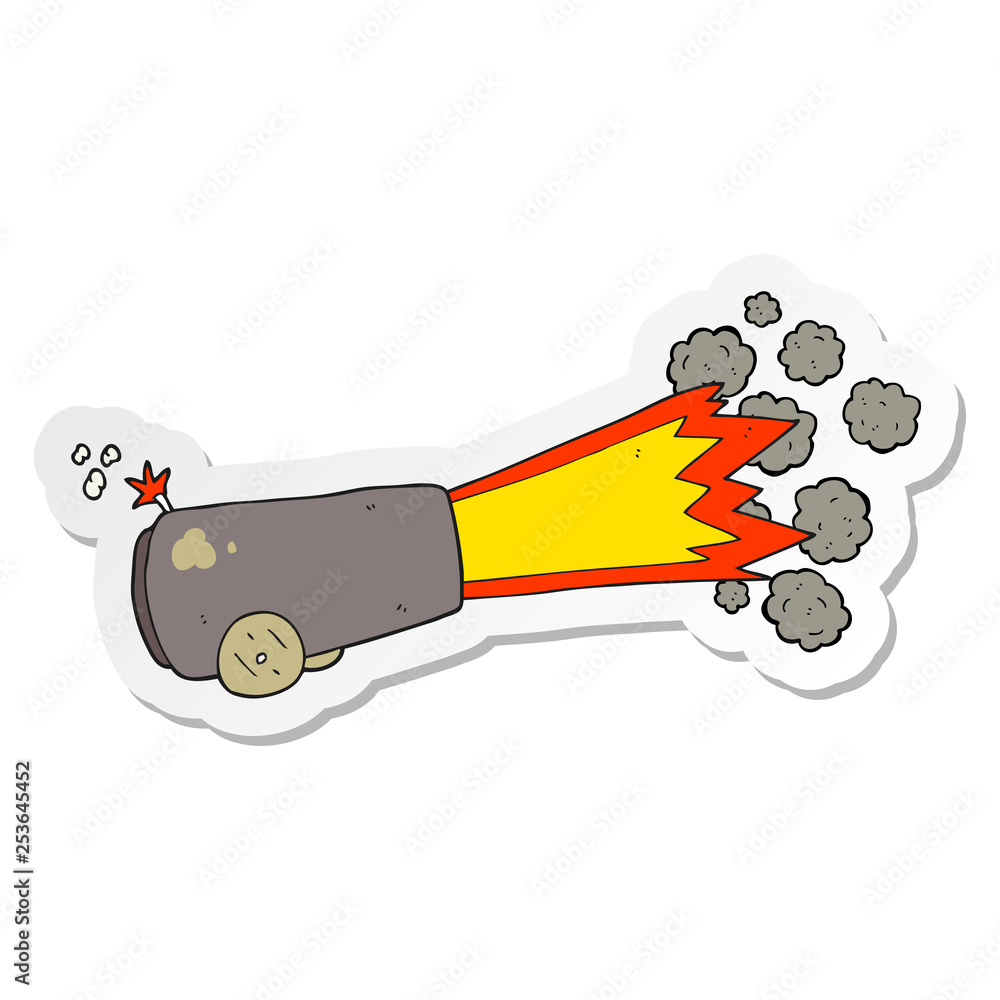 sticker of a cartoon firing cannon sticker of a cartoon firing cannon