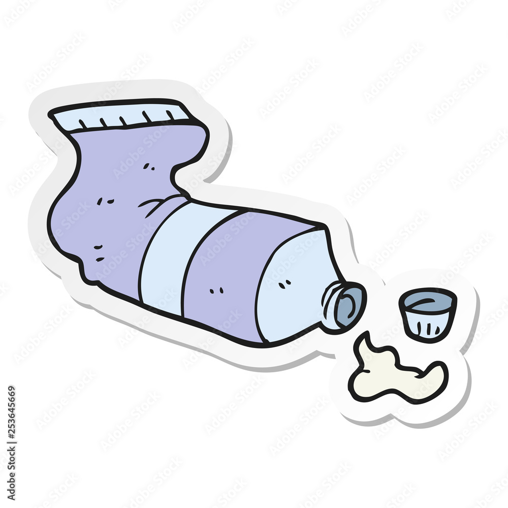 sticker of a cartoon squeezed tube of toothpaste sticker of a cartoon squeezed tube of toothpaste
