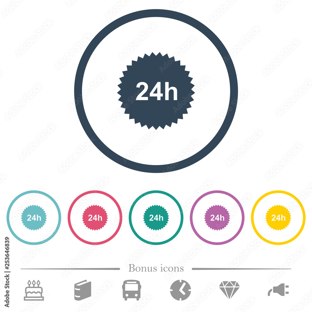 24h sticker flat color icons in round outlines 24h sticker flat color icons in round outlines