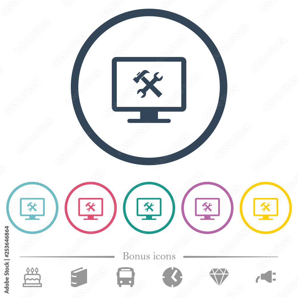 Desktop tools flat color icons in round outlines Desktop tools flat color icons in round outlines