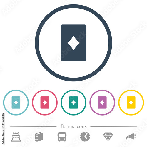 Diamond card symbol flat color icons in round outlines
