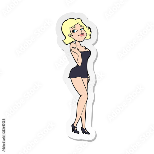 sticker of a cartoon attractive woman in short dress
