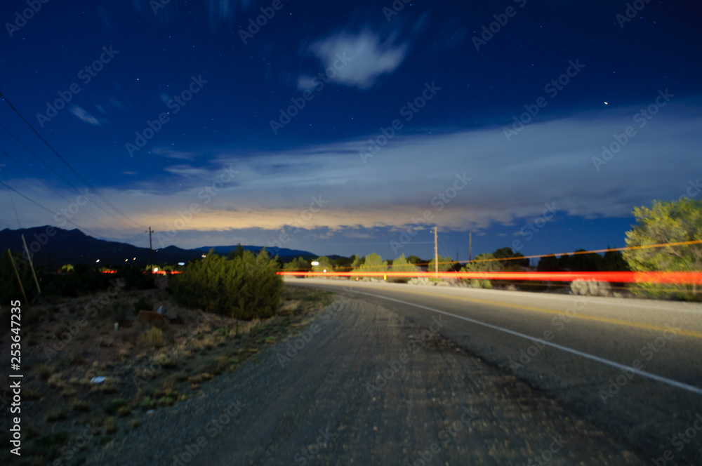 Car Lights and Night Sky in Santa Fe