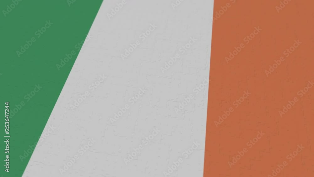 Flag of Ireland being made with jigsaw puzzle pieces. Irish problem solution conceptual 3D animation Flag of Ireland being made with jigsaw puzzle pieces. Irish problem solution conceptual 3D animation