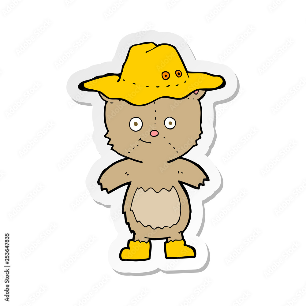 sticker of a cartoon bear in hat sticker of a cartoon bear in hat
