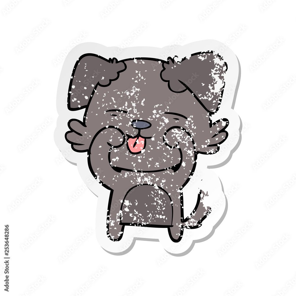 Fototapeta premium distressed sticker of a cartoon dog rubbing eyes