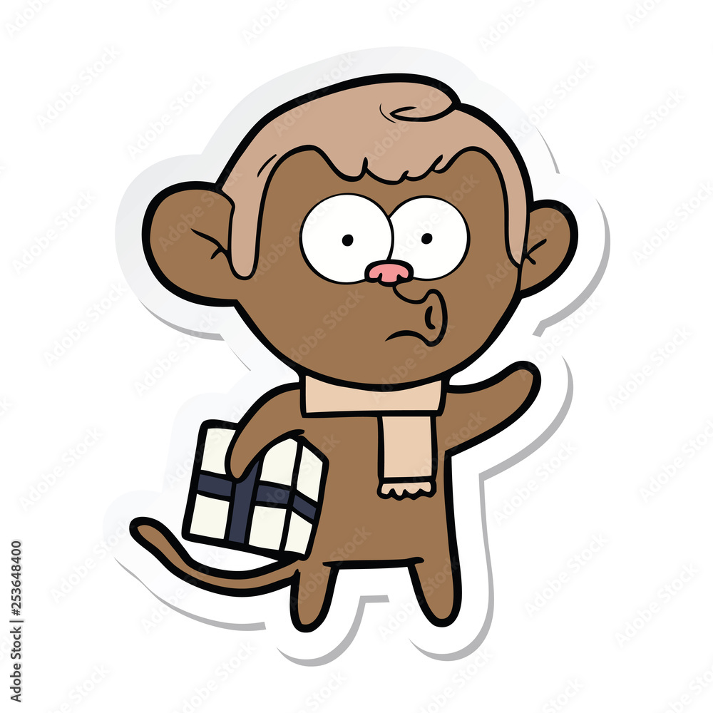 Fototapeta premium sticker of a cartoon christmas monkey