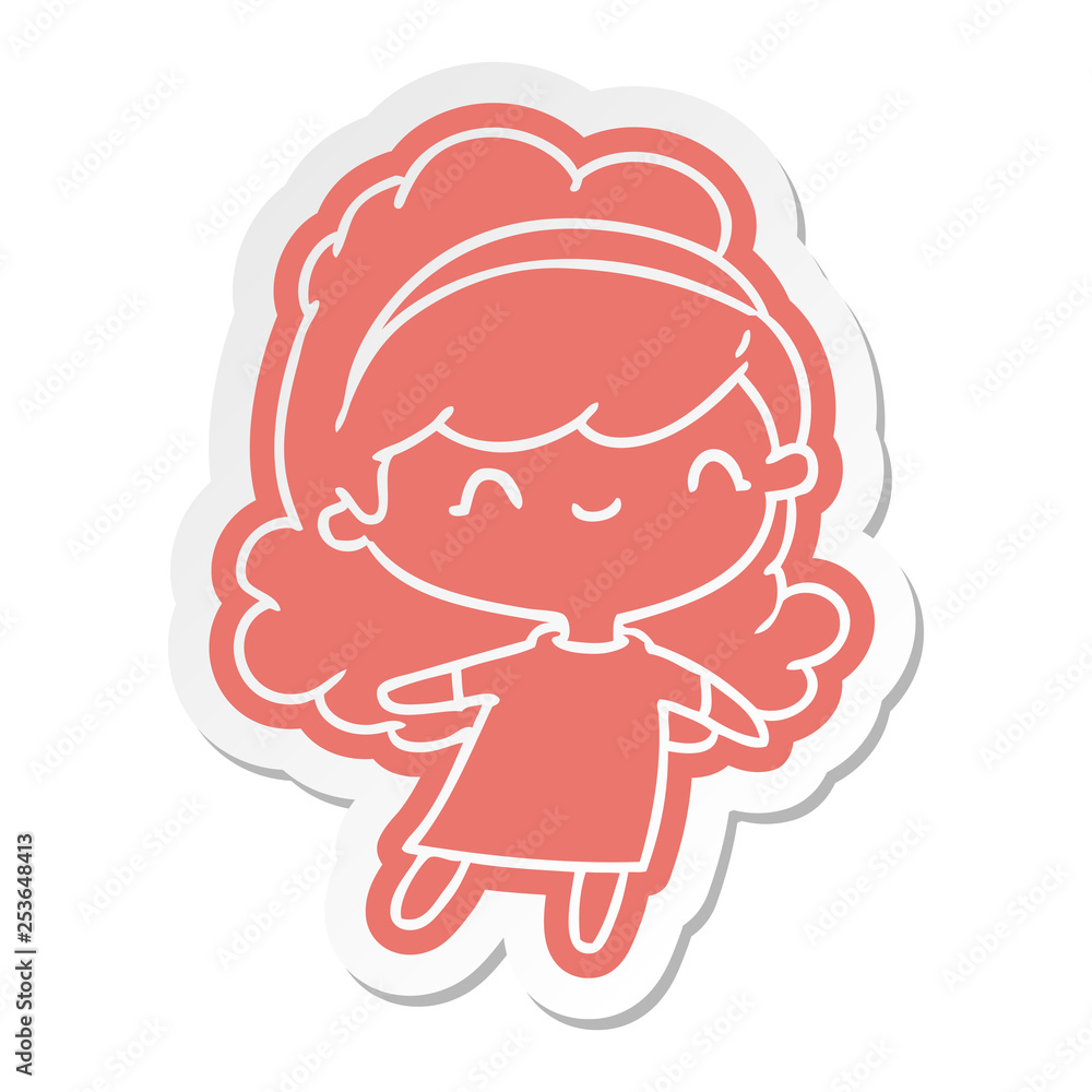 cartoon sticker kawaii girl with head band
