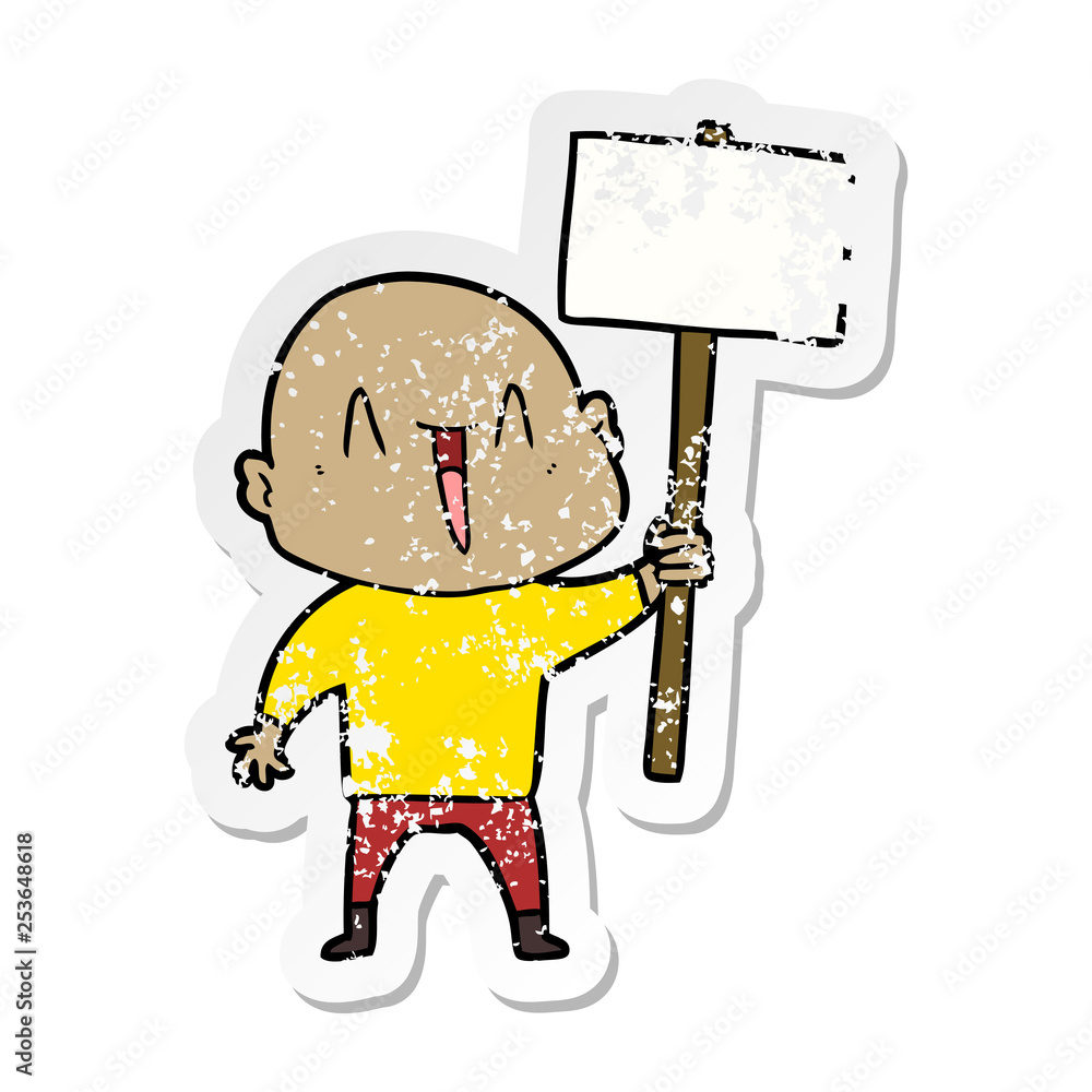 distressed sticker of a happy cartoon bald man distressed sticker of a happy cartoon bald man