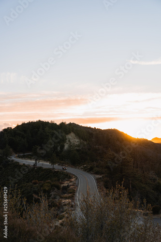 mountain road and sunset