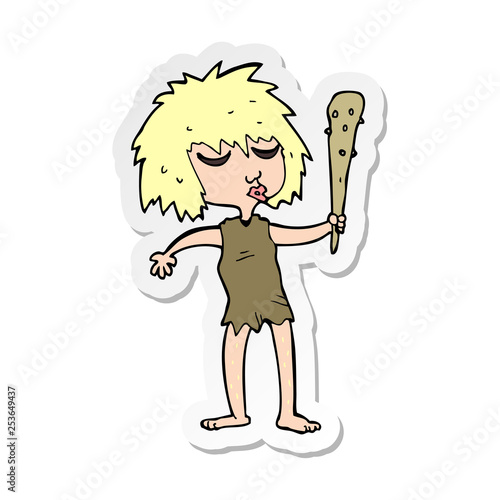sticker of a cartoon cave woman