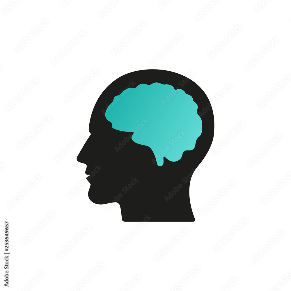 Head with brain vector icon EPS 10. Simple isolated silhouette symbol. Head with brain vector icon EPS 10. Simple isolated silhouette symbol.