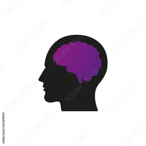 Head with brain vector icon EPS 10. Simple isolated silhouette symbol.