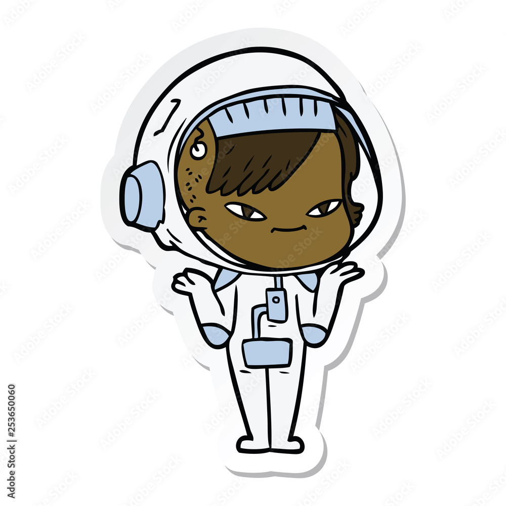 sticker of a cartoon astronaut woman sticker of a cartoon astronaut woman