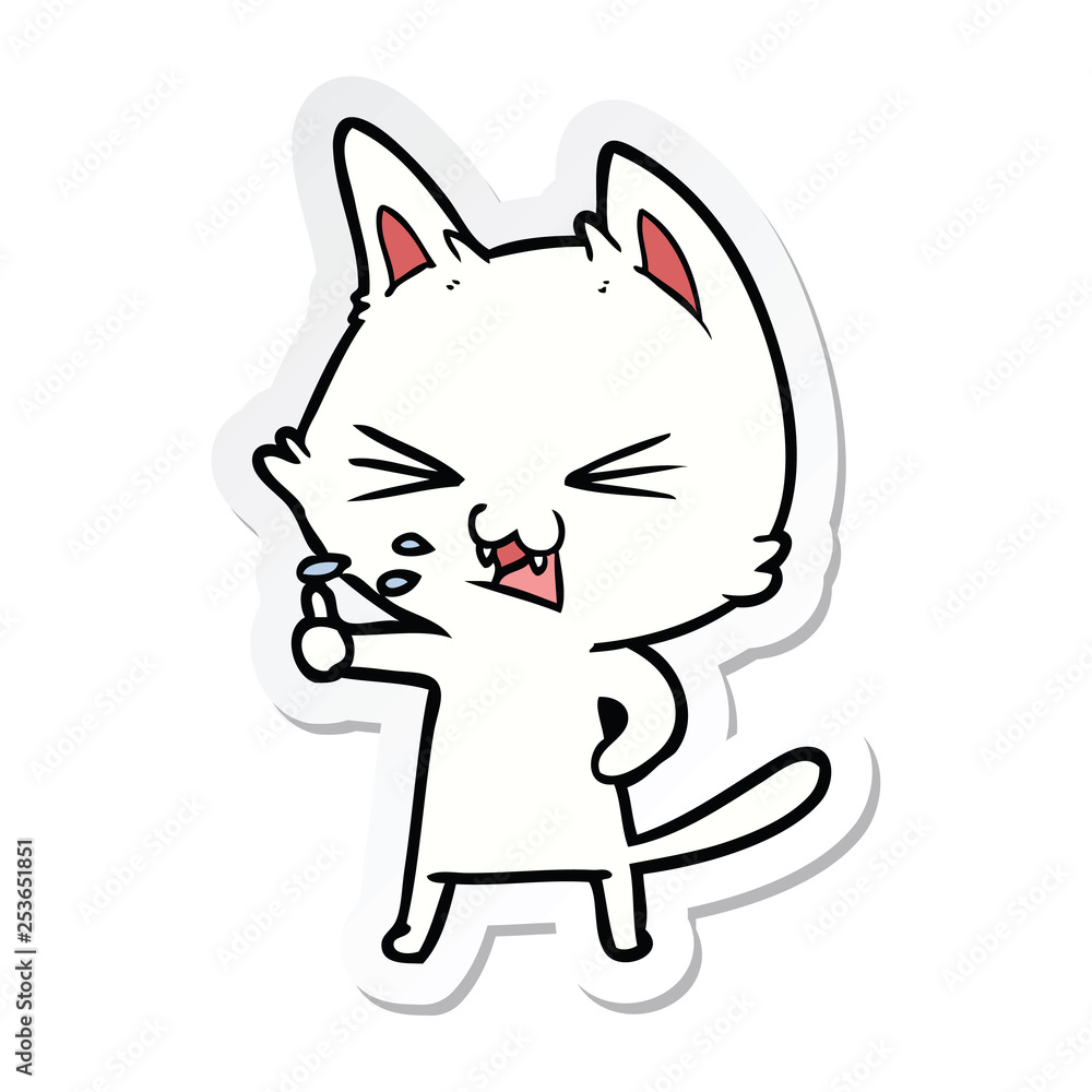 sticker of a cartoon cat hissing sticker of a cartoon cat hissing