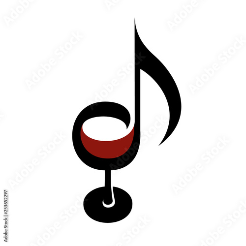 Wine glass as note. Score of music creative logo.