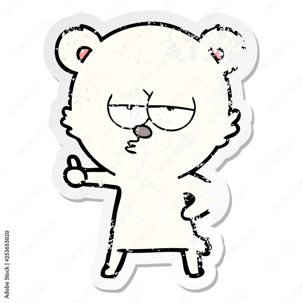 distressed sticker of a bored polar bear cartoon giving thumbs up sign distressed sticker of a bored polar bear cartoon giving thumbs up sign