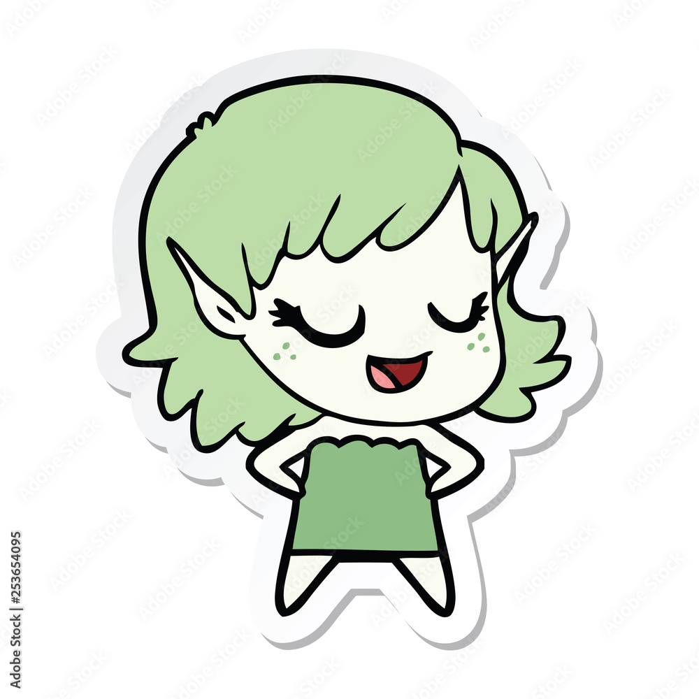 sticker of a happy cartoon elf girl sticker of a happy cartoon elf girl