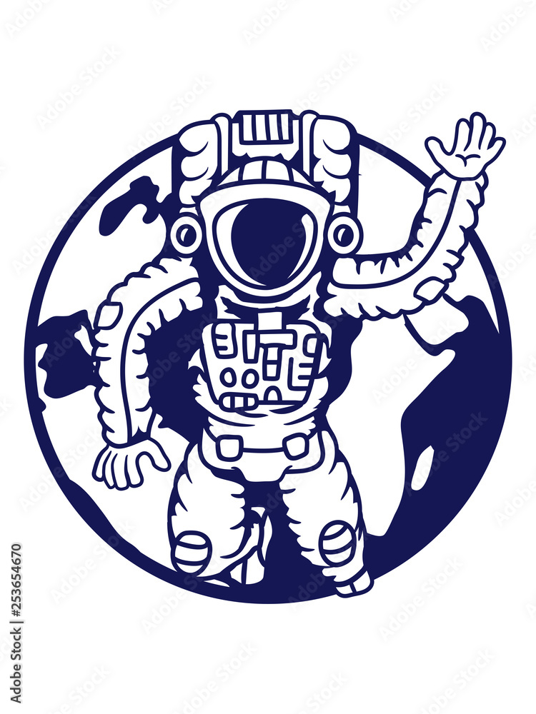 planet erde winkender astronaut weltall kosmonaut raumfahrer raumschiff rakete science fiction weltraumfahrer forscher fliegen schweben schwerelos raumanzug zukunft clipart