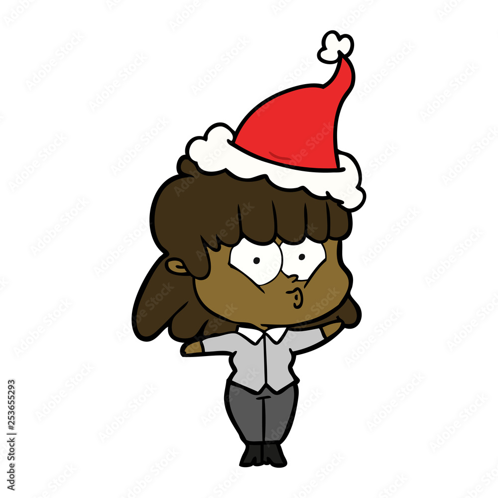 line drawing of a whistling girl wearing santa hat line drawing of a whistling girl wearing santa hat