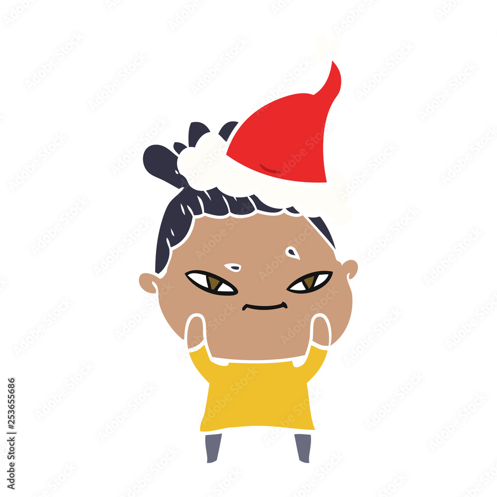 flat color illustration of a woman wearing santa hat