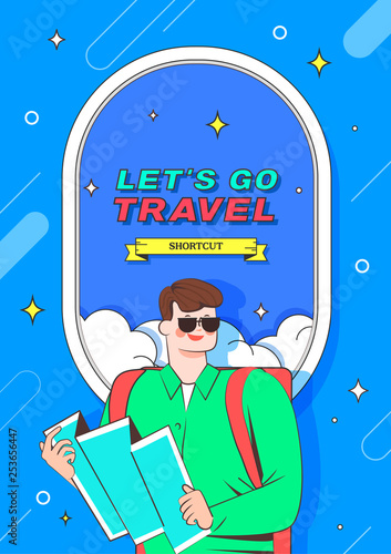 Travel illustration. Trendy Colorful retro comic style.