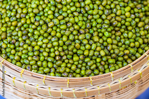 Green beans in basket, selective focus