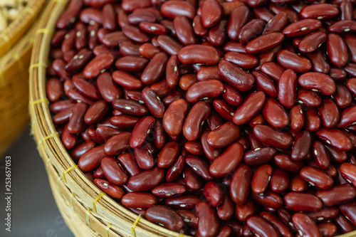 Red beans in basket, selective focus