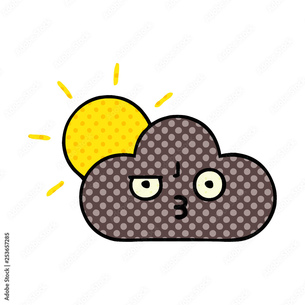 comic book style cartoon storm cloud and sun comic book style cartoon storm cloud and sun