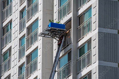 Moving in using a ladder-lift truck in South Korea