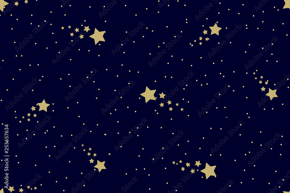 Seamless night sky pattern with shining stars and midnight blue background