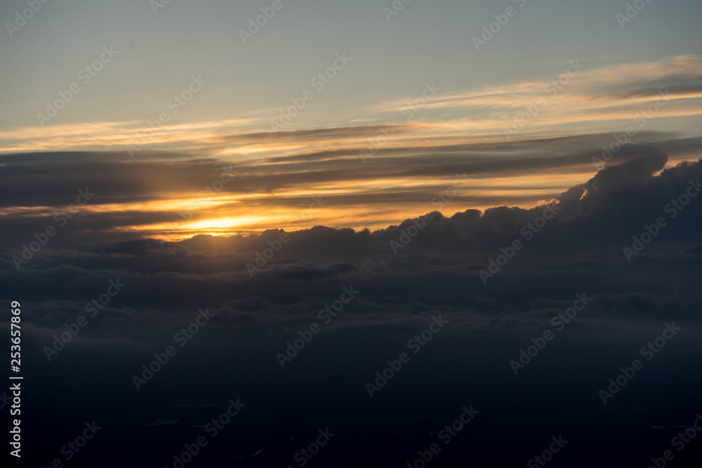 View from the sky, cloud, clouds in the sky at sunset