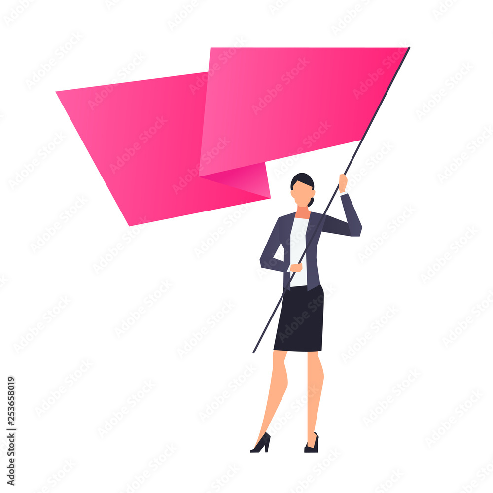 Successful businesswoman with flag in hands