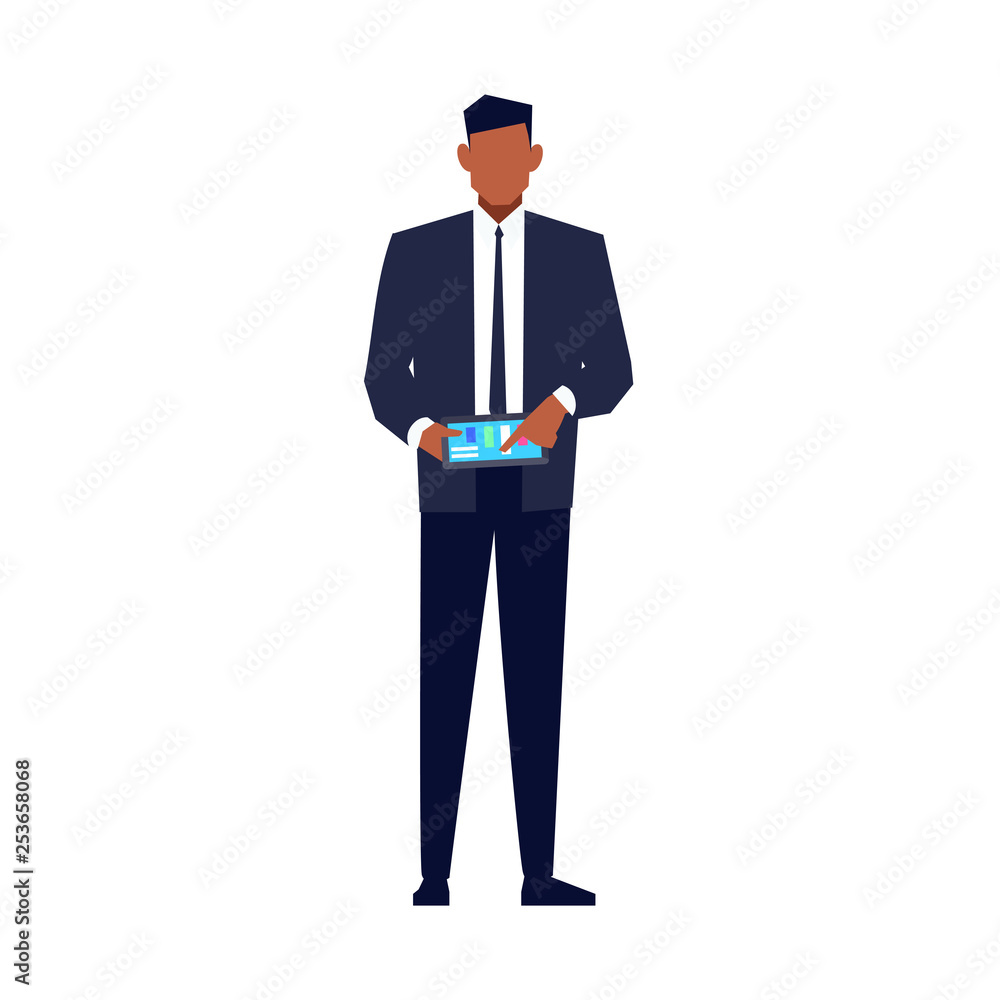 African American businessman with tie using tablet African American businessman with tie using tablet