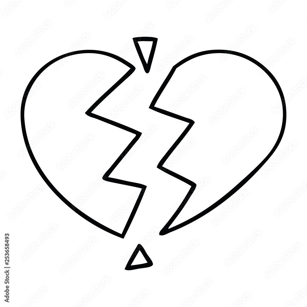 line drawing cartoon broken heart Stock Vector | Adobe Stock