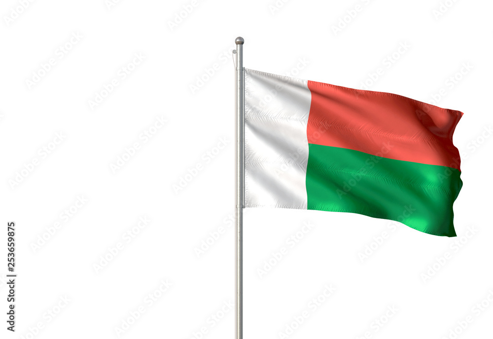 Madagascar flag waving isolated white background 3D illustration Madagascar flag waving isolated white background 3D illustration