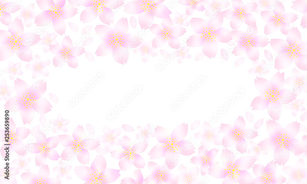 春色の柔らかなピンク色　桜の花のフレーム素材