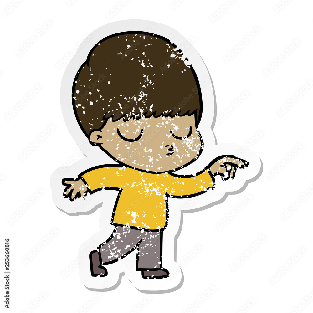 distressed sticker of a cartoon calm boy distressed sticker of a cartoon calm boy